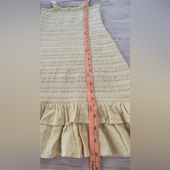 Linen Smocked Knee Length Dress - Yellow/ White Size: Estimate XS/S - Picture 14 of 14